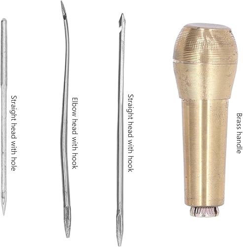 Miniatura 5 de Juego de herramientas de aguja de coser de cuero con mango de latón para reparación de zapatos