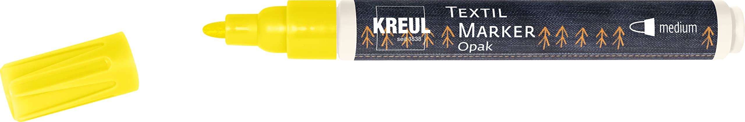 Kreul 92761 – Textile Marker Opaque Medium Yellow with Bullet Tip, Line Width Approx. 2 to 4 mm, Opaque Fabric Paint Pen for Designing Light and Dark Fabrics, Washable After Fixing