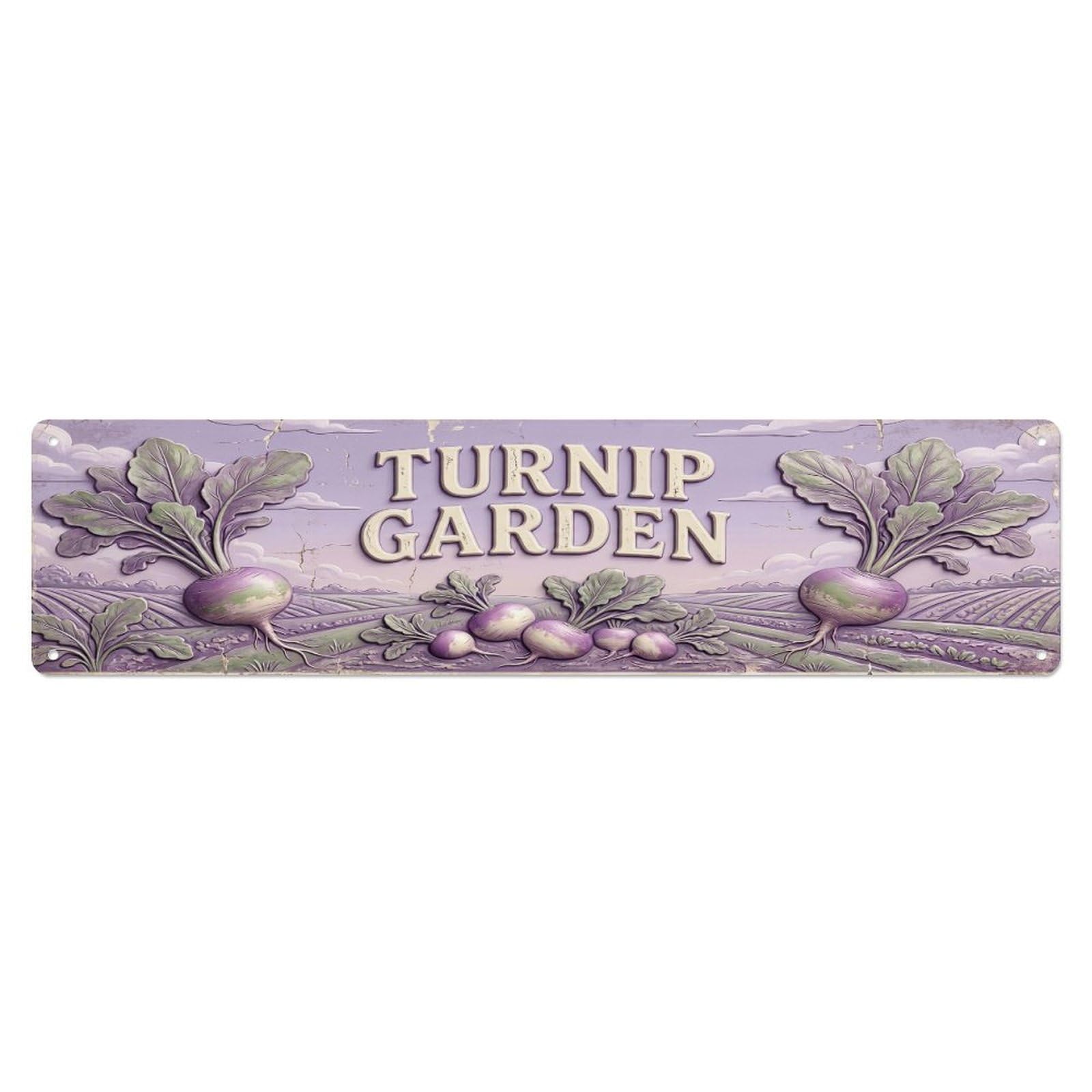 Olhnbad 4X16inch(10X40cm) Vintage Cottagecore Garden Turnip Garden Relief Metal Tin Sign