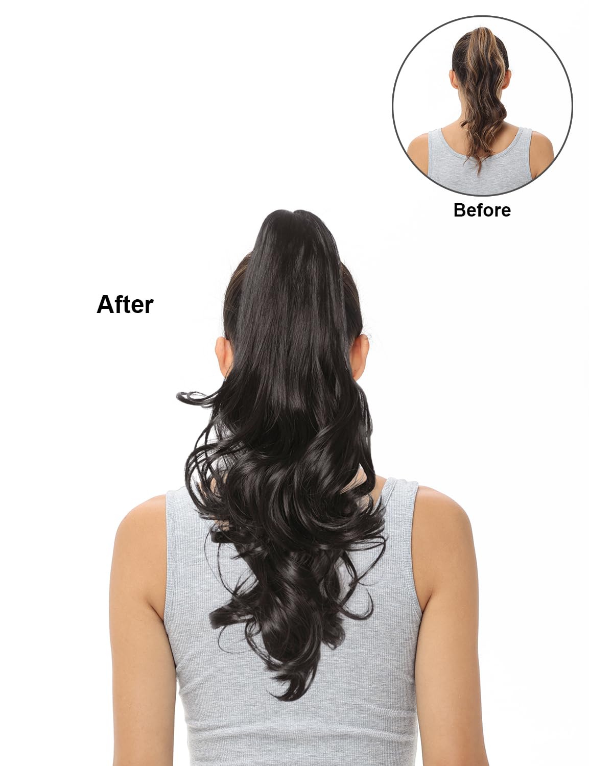 BUYOGET Ponytail Extension Long Curly Wavy Claw Jaw Clip in Synthetic Hairpiece Pony Tail Tale 16 Inches Light Brown - Image 4