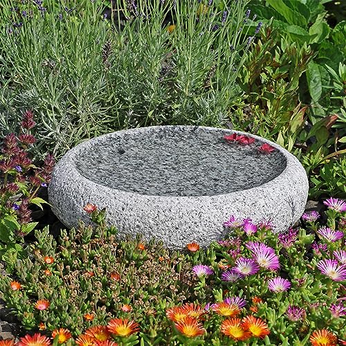 CLGarden Granit Vogelbad Ø 35cm rund Vogeltränke Naturstein Garten Boden Tränke frostsicher Stein