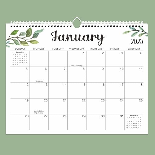 YZMXIY Wall Calendar 2025-2026 UK, 37 x 29 cm, 18 Month Academic Wall Calendar to View - Hanging Calendar to Track Anniversaries &amp; Family Planner (Green leaves Jan 2025-Jun 2026)