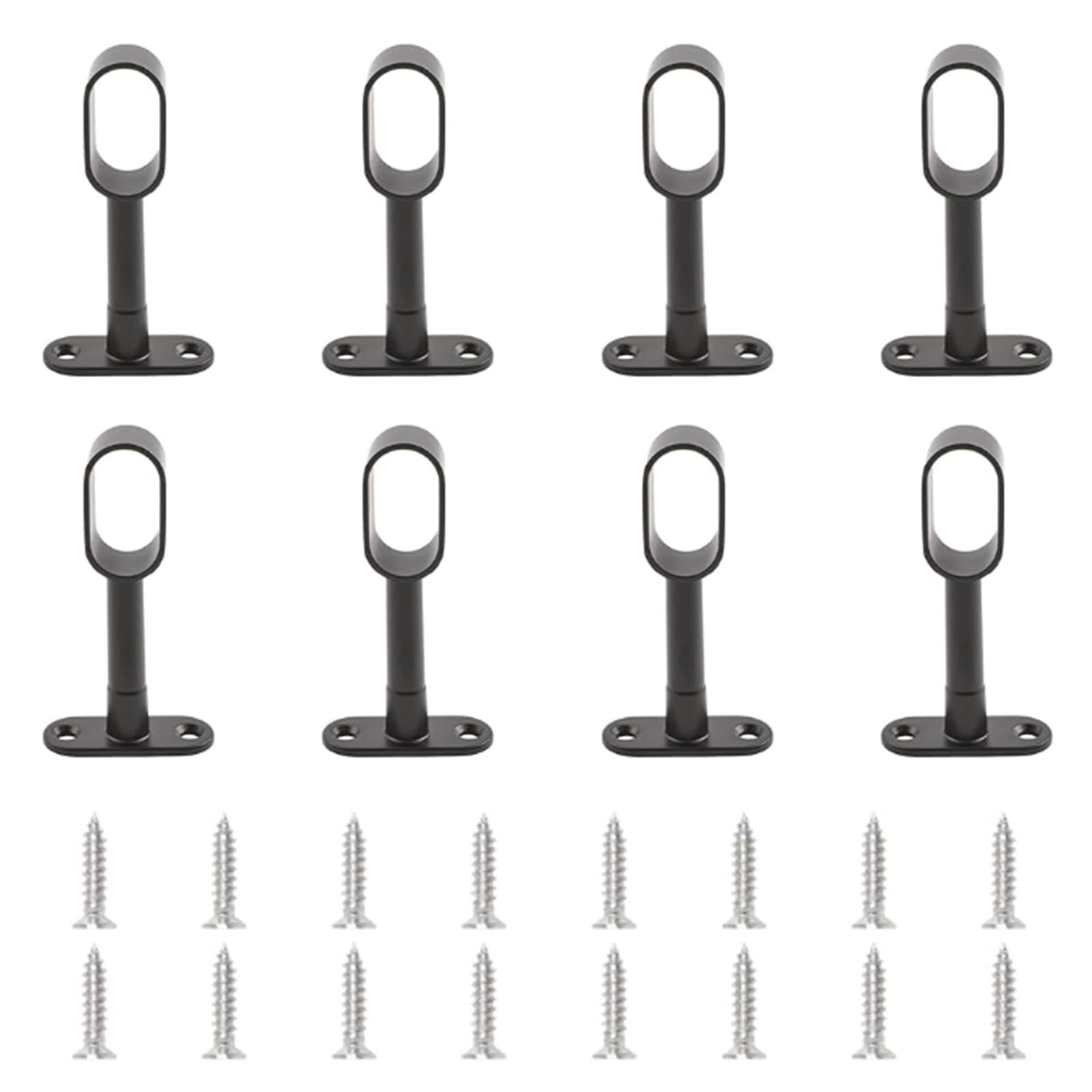 INCREWAY 8 PCS Oval Wardrobe Rod Support Black Zinc Alloy Ends Adjustable Hollow Rod Bracket with Screws for Bedroom & Bathroom & Kitchen