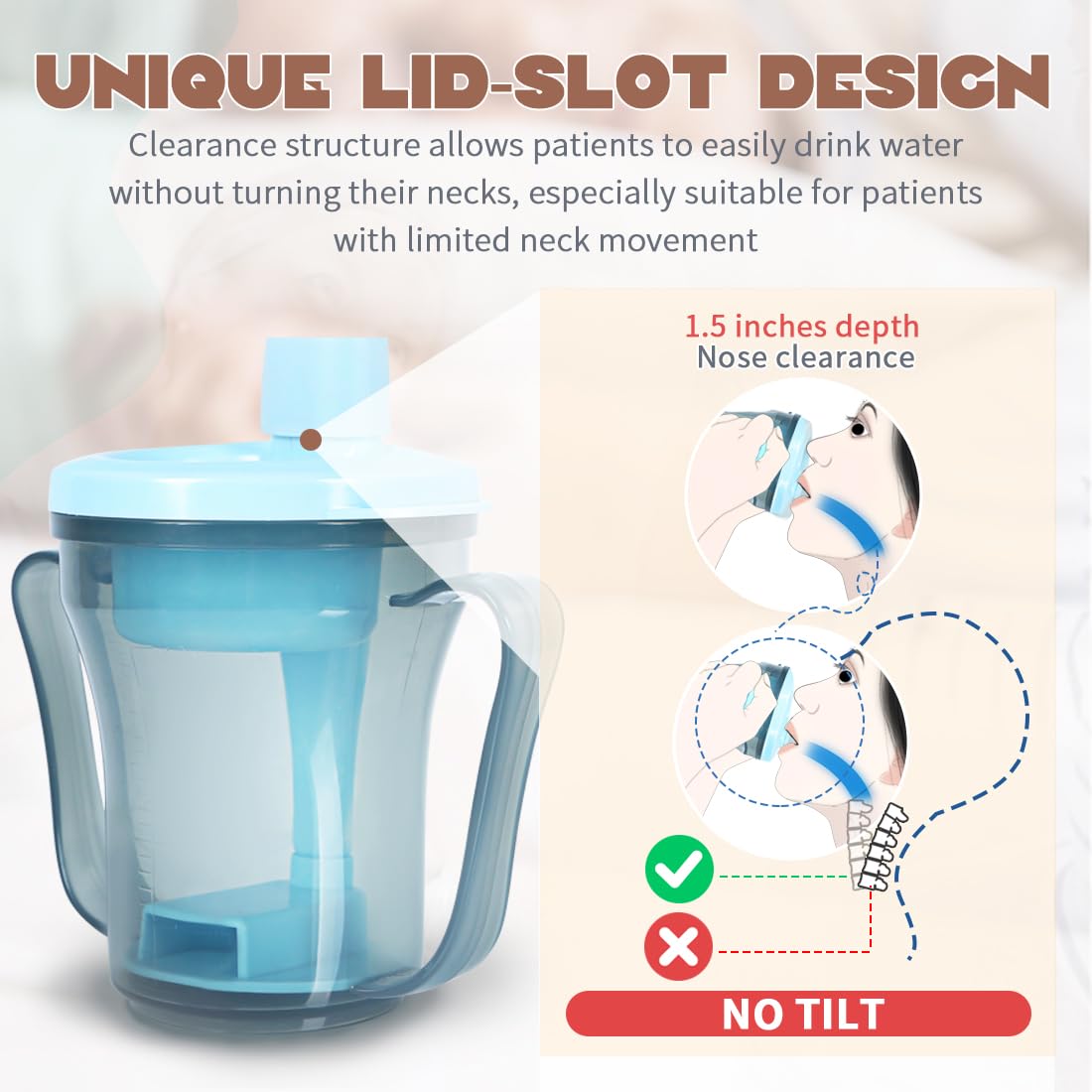 Taza reguladora de disfagia para tragar y trastornos de personas, dispensa 5 cc o 10 cc de líquido cada vez, no se utiliza espesante. Ayuda a prevenir la asfixia
