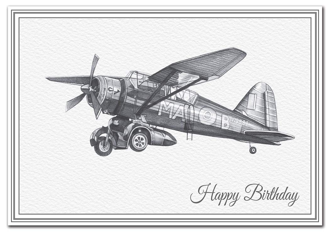 Unusual Birthday Cards - Unique Airplane Handmade Drawings Special WW2 Military (Westland Lysander Aircraft Card)