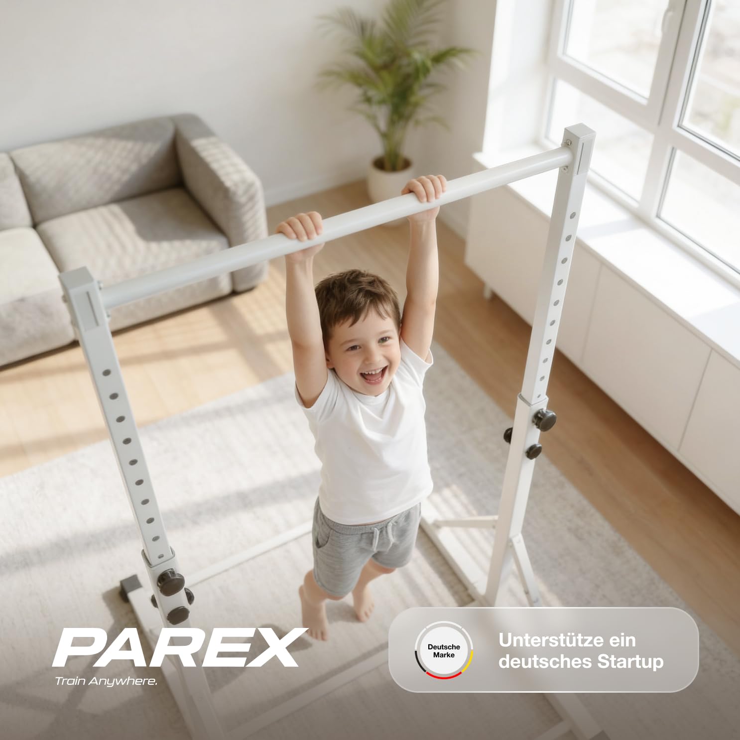 Parex Kinder Turnreck höhenverstellbar – Stabiles Indoor & Outdoor Gymnastikreck mit Turnringen, Reckstange aus echtem Buchenholz oder Metall, Turnstange für Kinder & Jugendliche, Belastbar bis 130kg