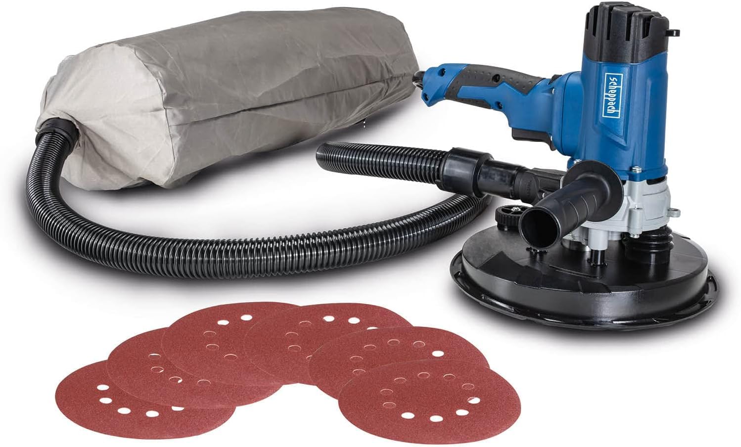 Scheppach DS200 Wall & Ceiling Sander, 1200W, 215mm Disc, 1500–3200rpm Variable Speed, Dust Extraction Kit