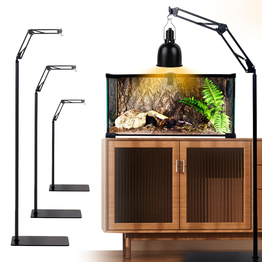 Reptilien Lampenständer, Verstellbarer Wärmelampenständer 360° Drehung Reptilien Lampenhalter mit Sockel, Terrarium Lichtständer für Tier Schildkröte Tisch Glas Tank Vivarium Käfige
