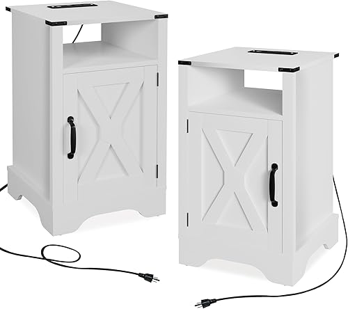 Miniatura 51 de Estación de carga para mesita de noche, mesa auxiliar alta de granja para dormitorio, sala de estar, 16 pulgadas de profundidad x 16 pulgadas de