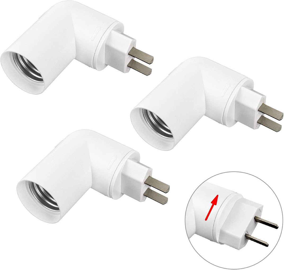 QWORK E26/ E27 Light Sockets with Switch, Pack of 4 Standard US Maximum Wattage 60W, 180° Rotatable Plug, Suitable for Studio, Wall Lights, Bar, Bedroom, Basement, and More