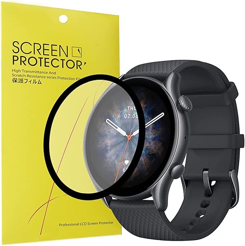 Lamshaw - Protector de pantalla compatible con Amazfit GTR 3 Pro, 3 unidades, cobertura completa 3D, película protectora de pantalla suave,