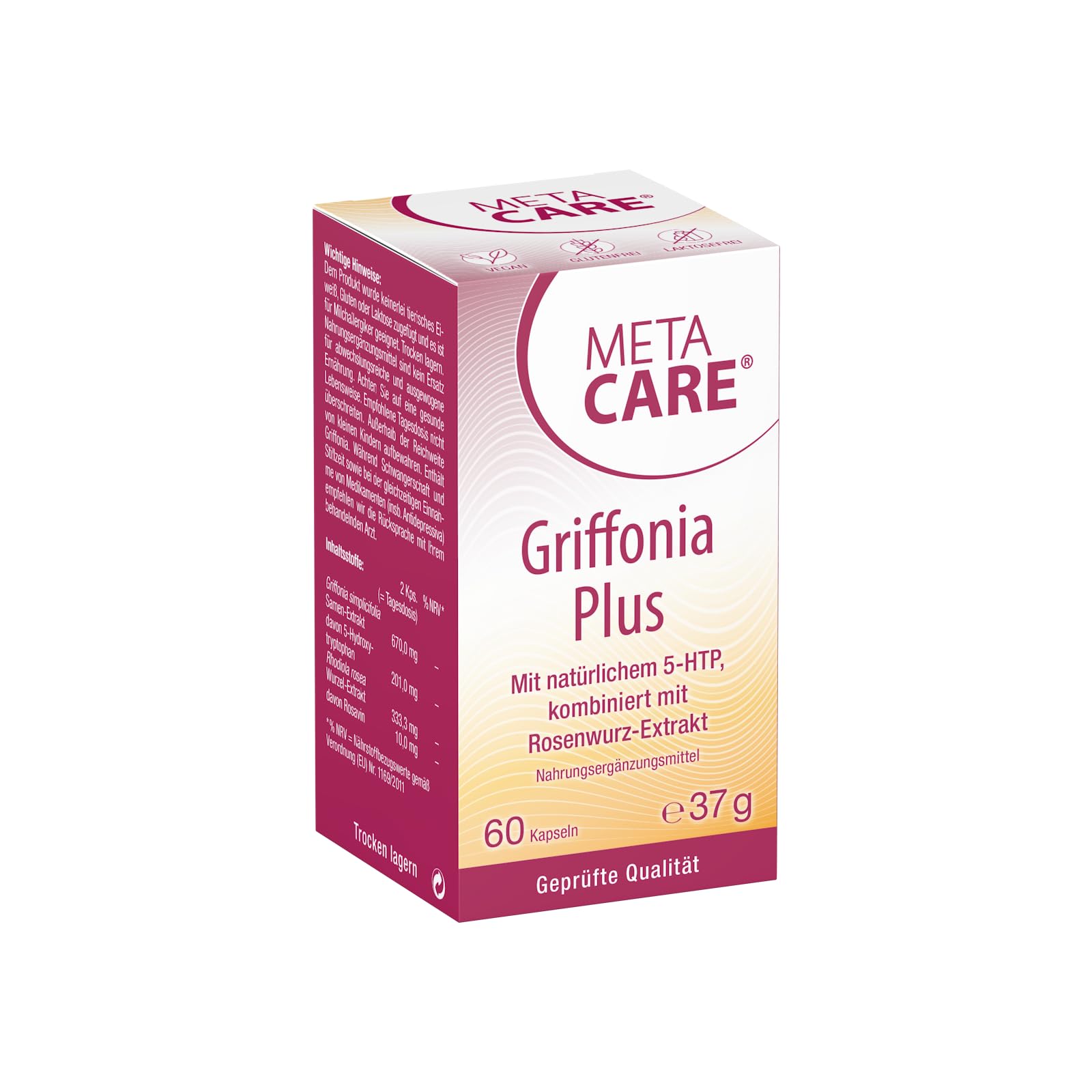 Griffonia Plus | Bewusst kombiniert mit Rosenwurz-Extrakt | 60 Kapseln | VEGAN