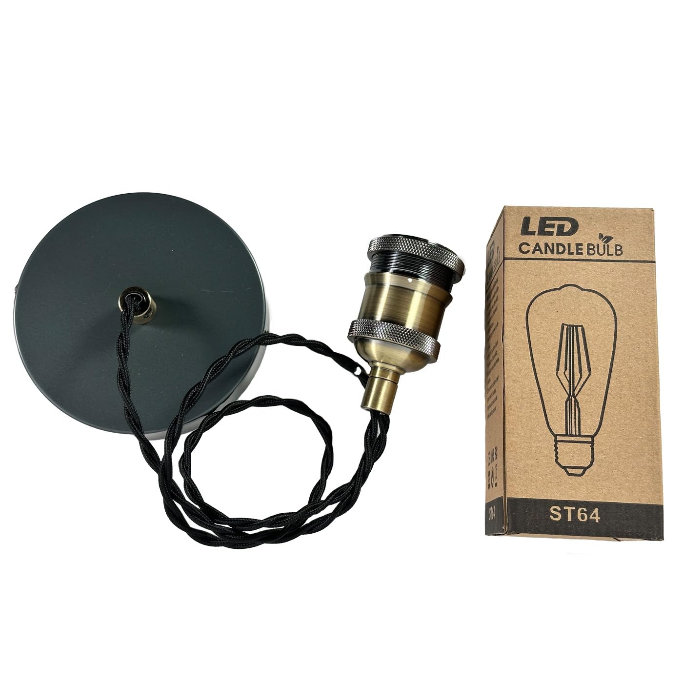 Vintage Ceiling Pendant Light Fitting Black Twisted Cord and E27 Lamp Holder Pendant Light Fitting (Bulb Included)