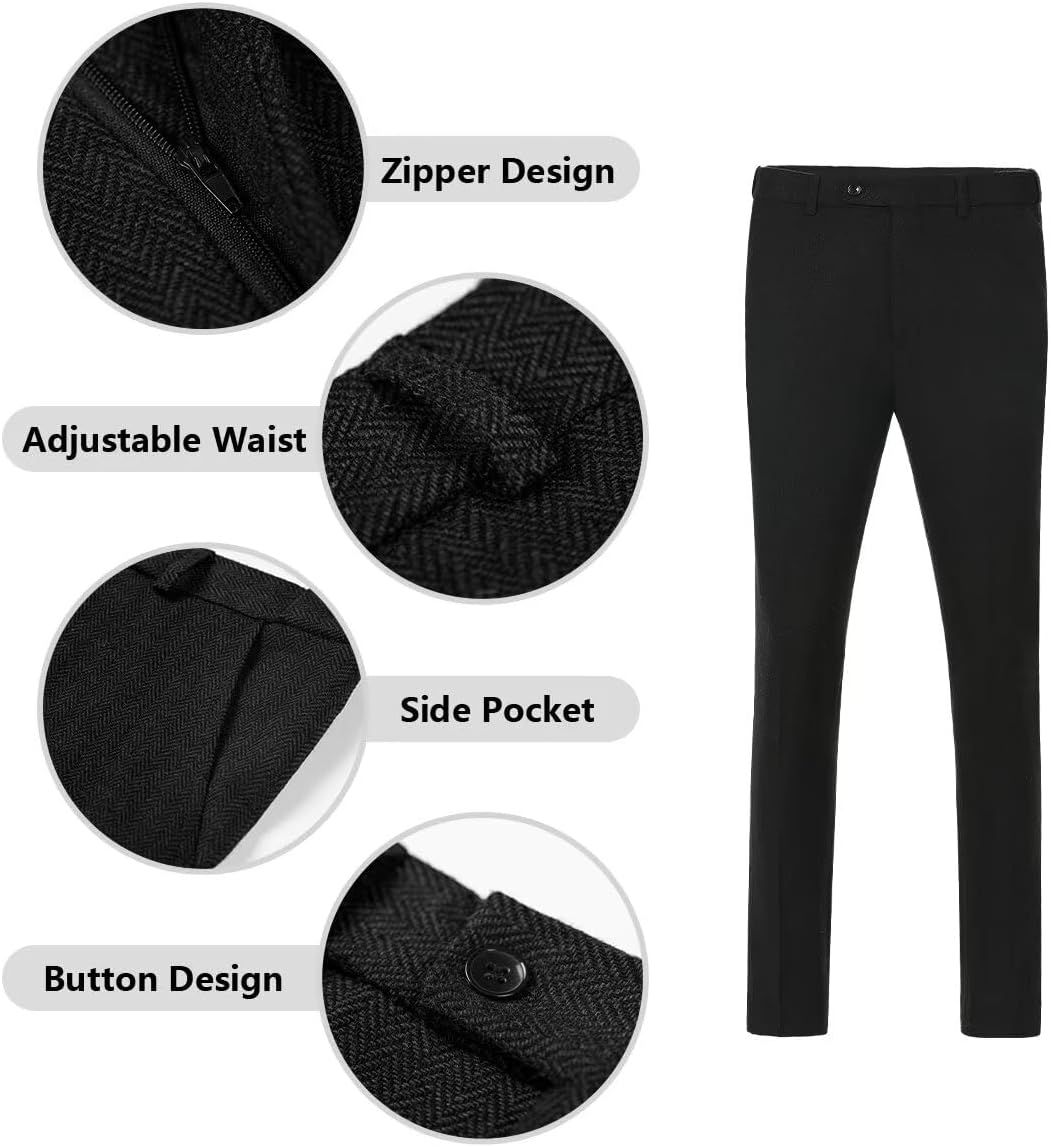 Retro Tweed Brown Men Suit 3 Piece Herringbone Slim Fit Suits Wedding Tuxedos Set Prom Jacket Blazers Vest Pants for Mens - Image 5