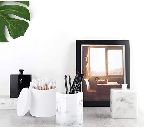 Miniatura 4 de Soporte para hisopos de algodón con tapa, Blanco Qtip Holder Cuarto de baño, tarro de bola de algodón de resina tarro de cosméticos organizador de