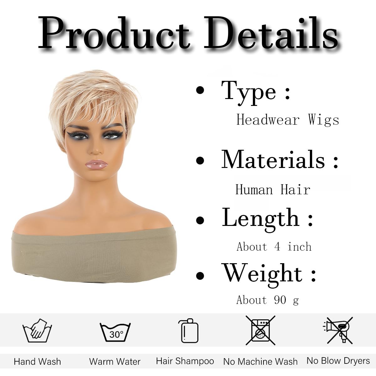 Photo 1 of Nuxovin Breathable Lightweight Blonde Wigs Human Hair Short Pixie Straight Cut Heat Resistant Cap for Everyday Natural Styling (White Gold,4inch)