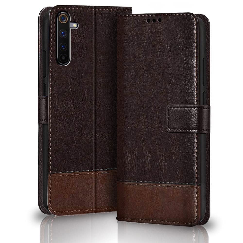 TheGiftKart Flip Back Cover Case for Realme 6 / 6i | Dual-Color Leather Finish | Inbuilt Stand & Pockets | Wallet Style Flip Back Case Cover for Realme 6 / 6i (Coffee & Brown) (B09SH8Z7QB) Amazon Price History, Amazon Price Tracker