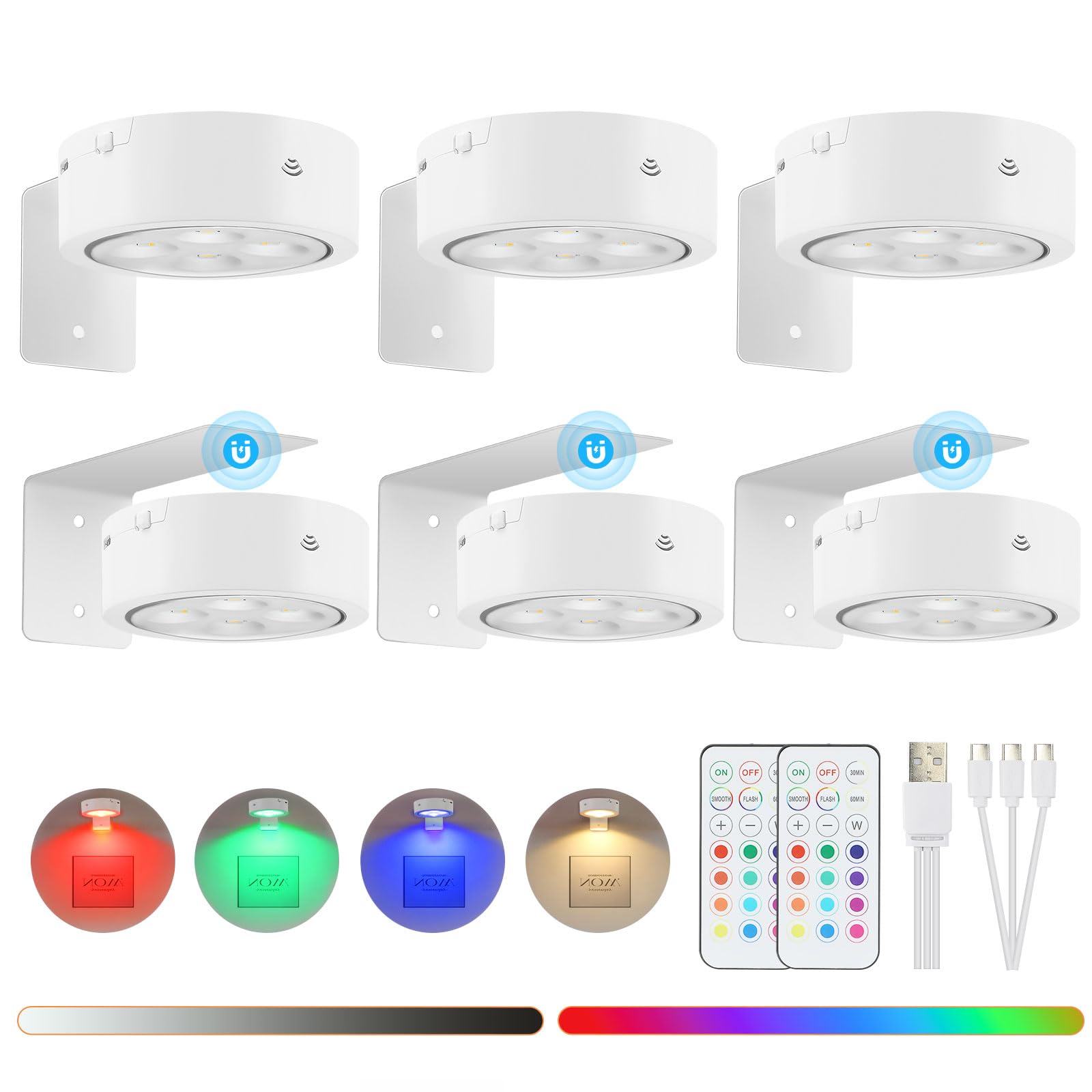 Luci Per Quadri Senza Fili Ricaricabile, 6 Pezzi LED Senza Fili Con Telecomando, 13 Colore RGB Con Dimmerabile E Timer Magnetic Painting Light Per Esposizione Pittura(Bianco)