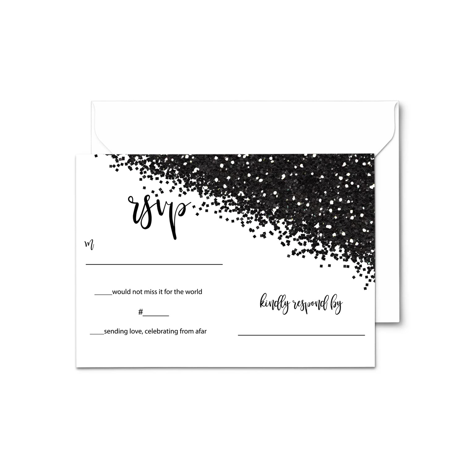 Paper Clever PartyBlack and White Response Cards and Envelopes (25 Pack) Wedding Invitation Inserts RSVP Card for Any Occasion – Glam Event Supplies - 4bar Size Set