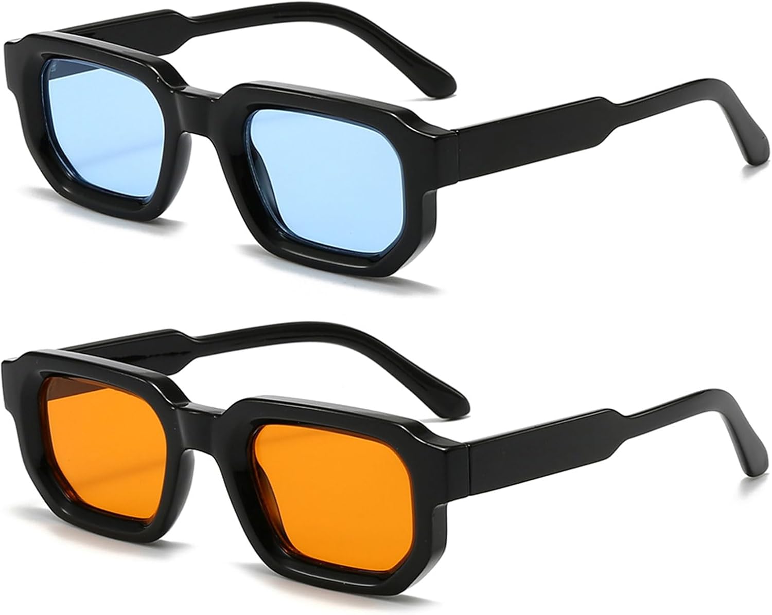 Retro Rectangle Sunglasses for Men Women Trendy Small Square Thick Frame Sun Glasse...