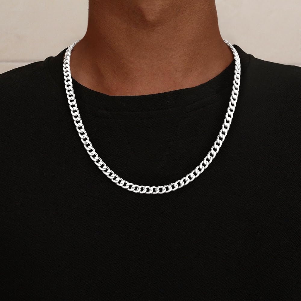 Cuban Link Chain for Men, 925 Sterling Silver Over 6mm/7mm Chunky Cuban Chain Diamond Cut Silver Necklace Chains Gifts for Men Father Boyfriends - Image 2