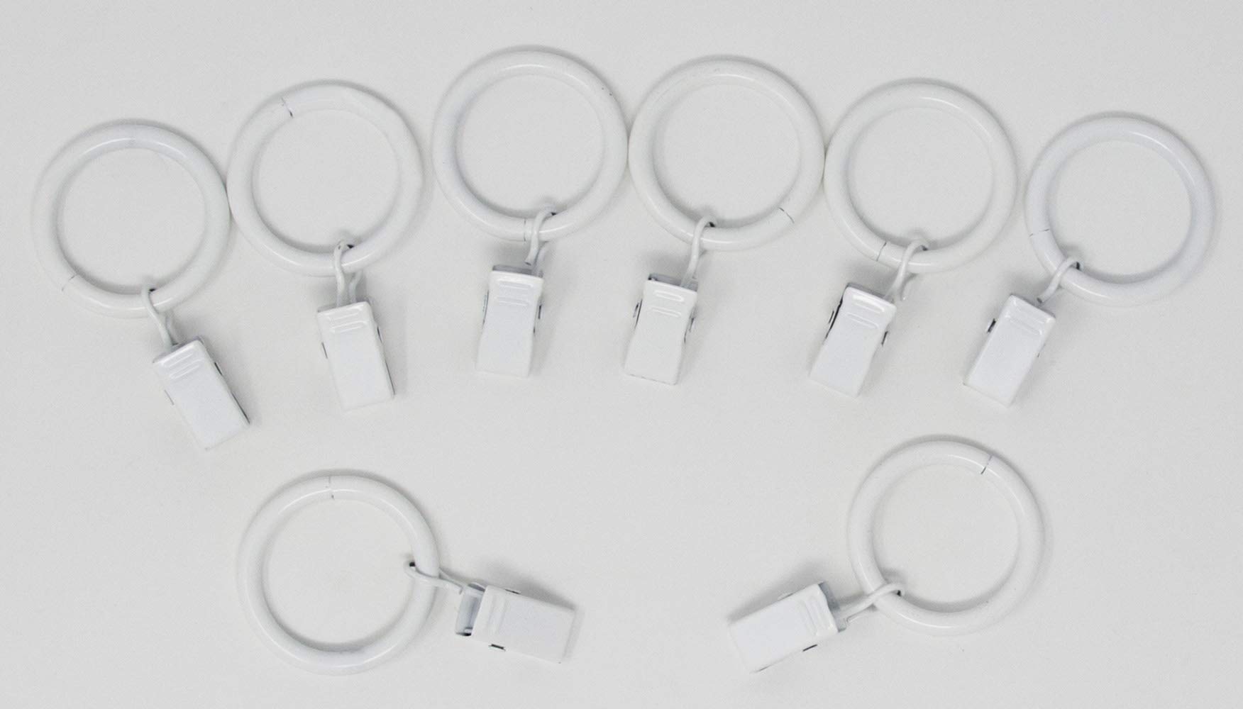 Urbanest Metal Curtain Drapery Rings with Clips, 8 Pk, 1-inch Inner Diameter, Fits up to 3/4 Inch Rod (Glossy White)