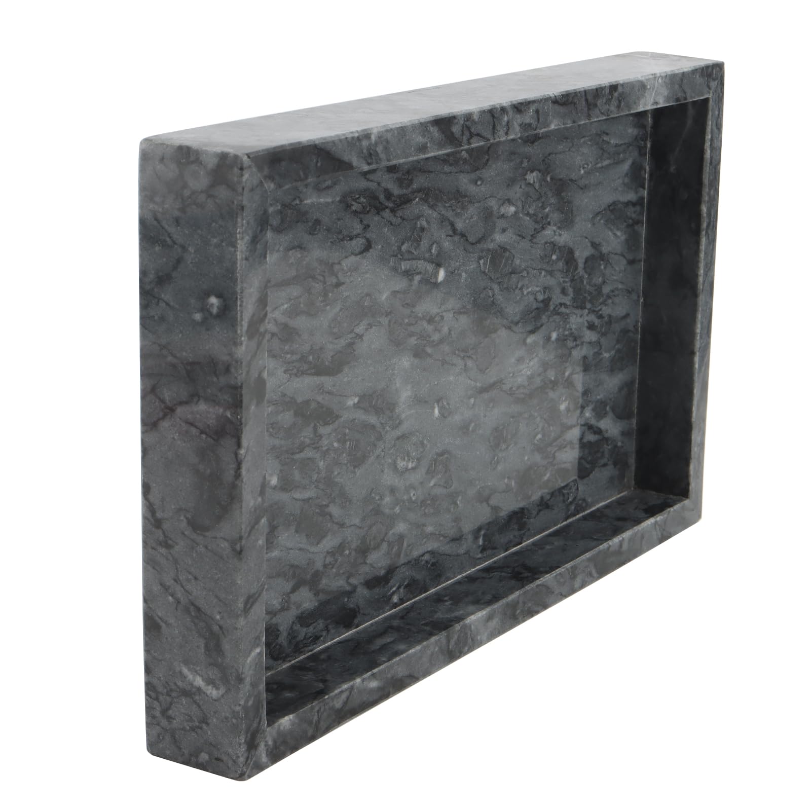 MOUYAT Vassoio in marmo grigio, 30 x 20 cm, rettangolare, in marmo, vassoio decorativo per il bagno