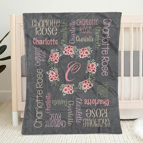 Miniatura 6 de TEEMAN Mantas de bebé personalizadas para niñas con rosas, regalos de bebé con monograma, decoración floral personalizada para guardería, baby
