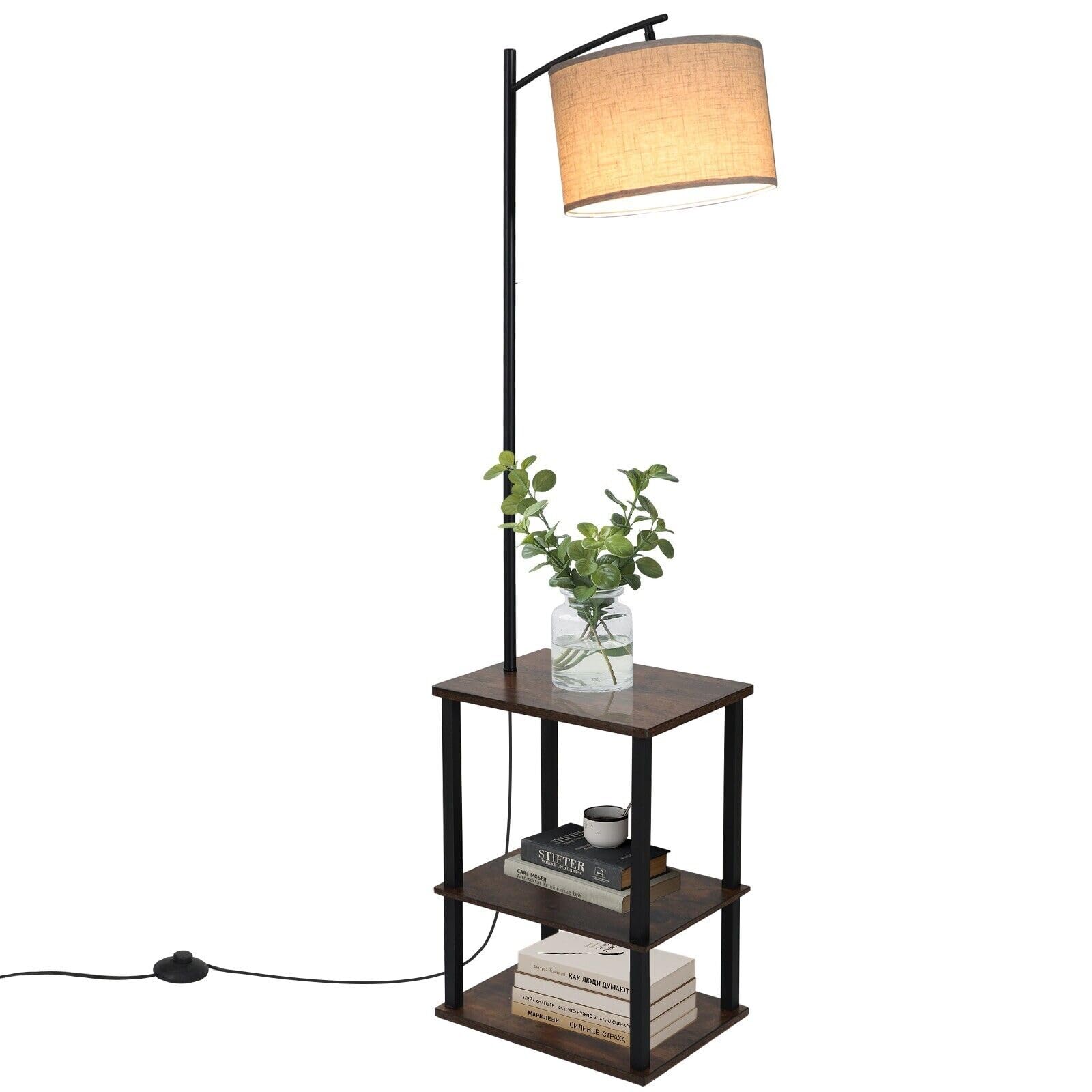 YU YUSING Lámpara de Pie para Salón con Mesa 3 Estantes, 150cm