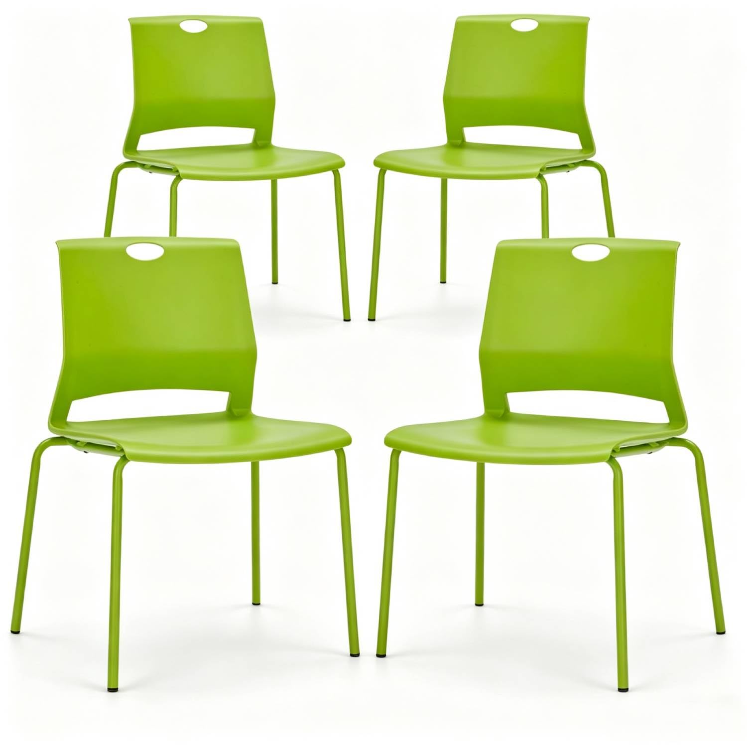 Green Stackable Chairs Set of 4, Waiting Room Chair Plastic Seat