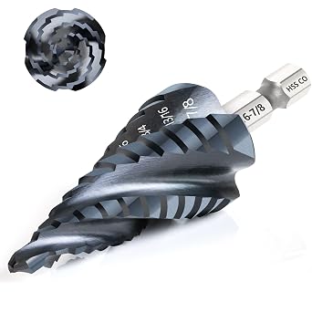 Matework M35 Cobalt Step Drill Bit, Four Spiral Flute Unibit Step Drill Bit 3/16"-7/8" Wear-Resistant TiAlN Coated, 1/4" Hex Shank for Metal, Carbon Steel, Stainless Steel, Wood, Plastic 12 Size