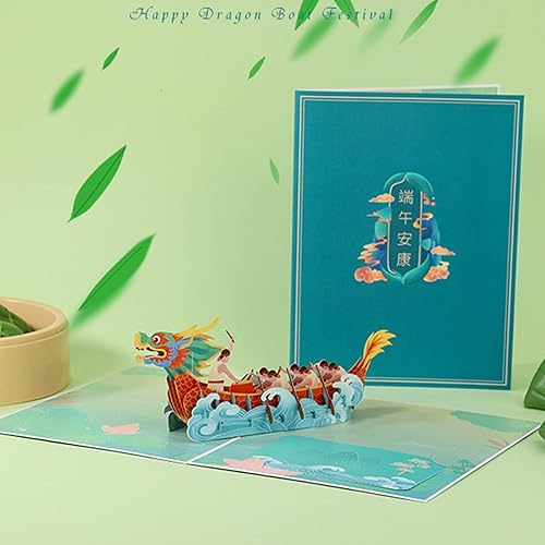 Miniatura 8 de ANXPTIME Tarjeta de felicitación del festival de barcos del dragón chino Tarjetas de papel emergentes 3D con sobre para fiesta de Año Nuevo, regalo