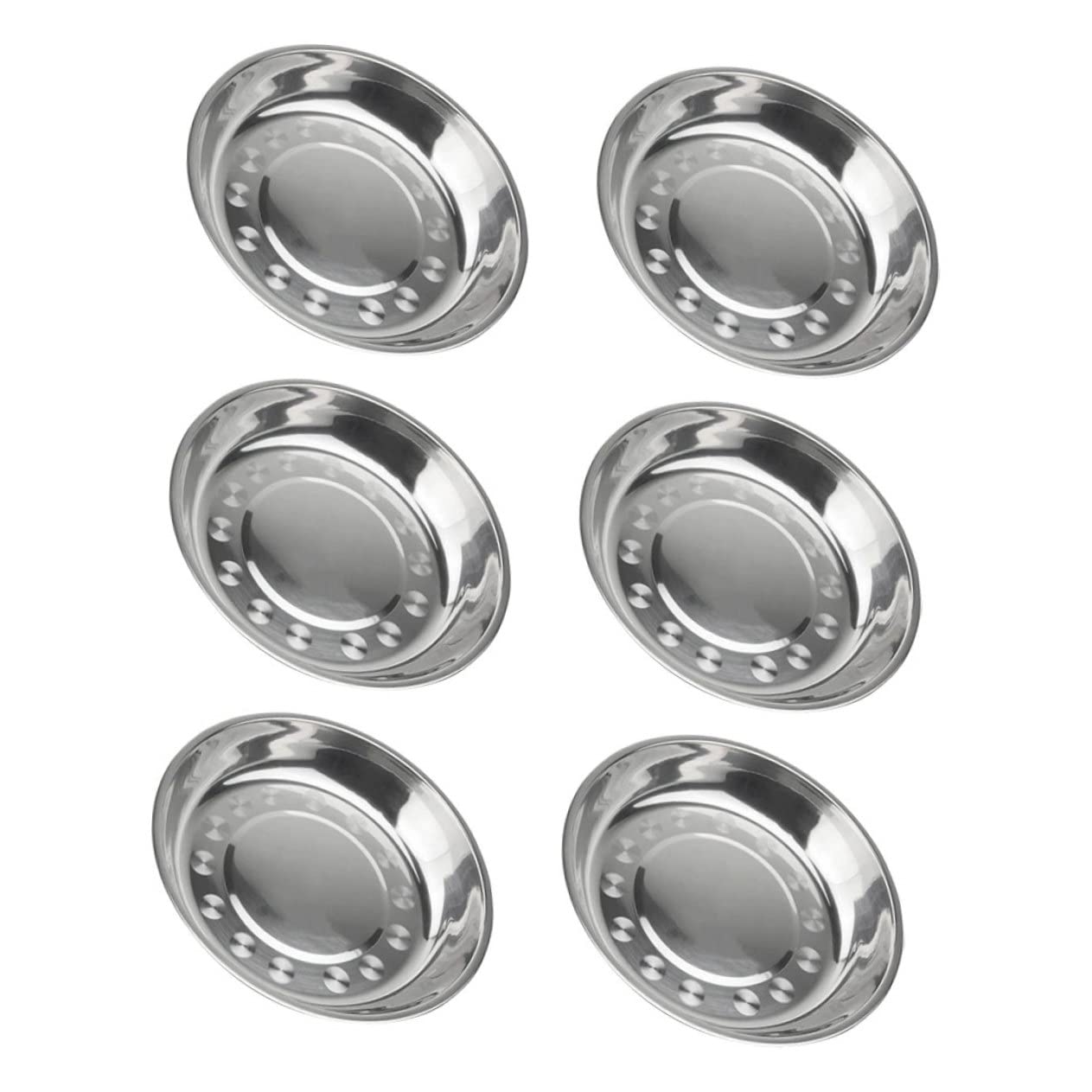 Garneck 7pcs BBQ Dip Sauce Dipping Dish Appetizer Serving Bowls Salad Serving Utensils Food Trays Food Serving Tray Round Tray Stove Pipe Tableware Condiment Dish Stainless Steel Silver