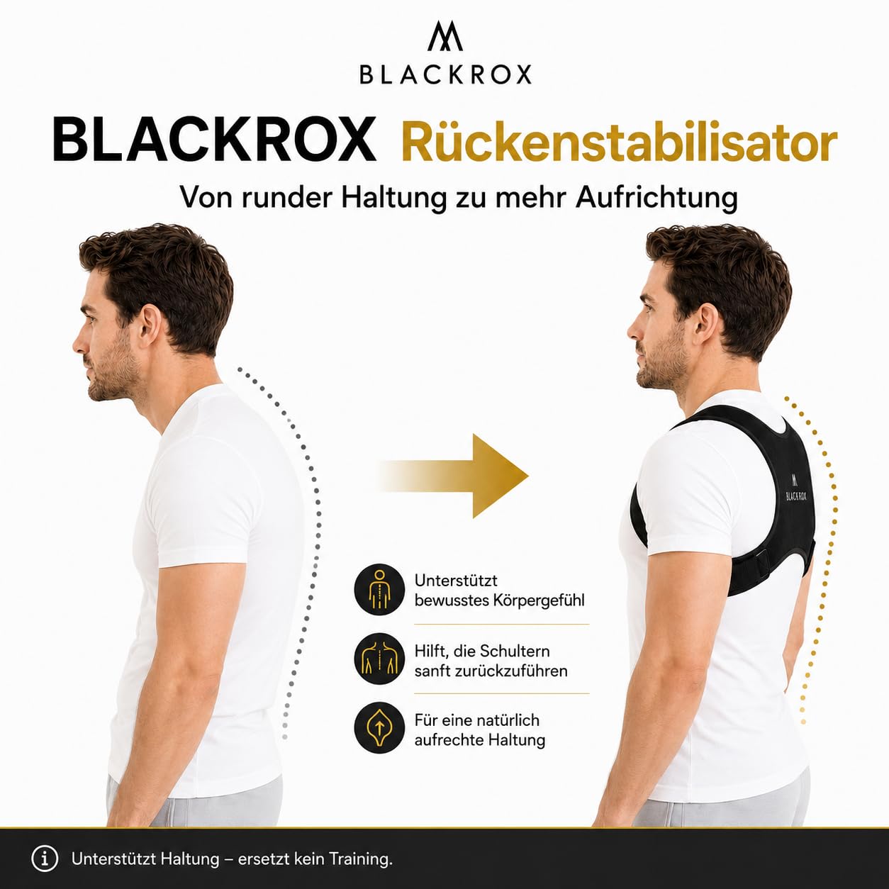 BLACKROX Haltungskorrektur [Vergleichsieger 2026] | Damen & Herren | Rückenstabilisator | Rückenstütze | Effektiv gegen Rückenschmerzen & Buckehaltung | Rücken Geradehalter