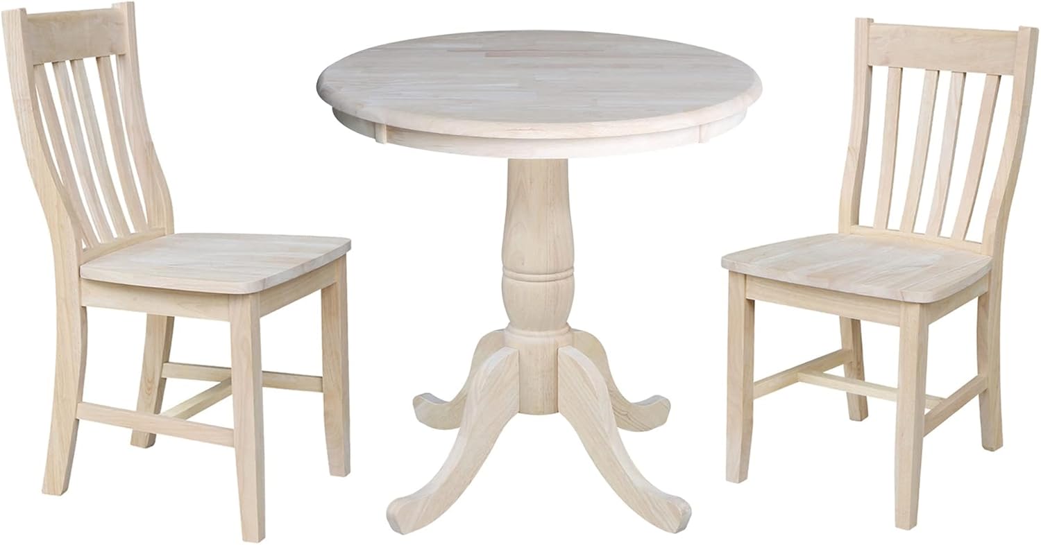 IC INTERNATIONAL CONCEPTS 30" Round Top Pedestal Wood Table with 2 Dining Chairs in White