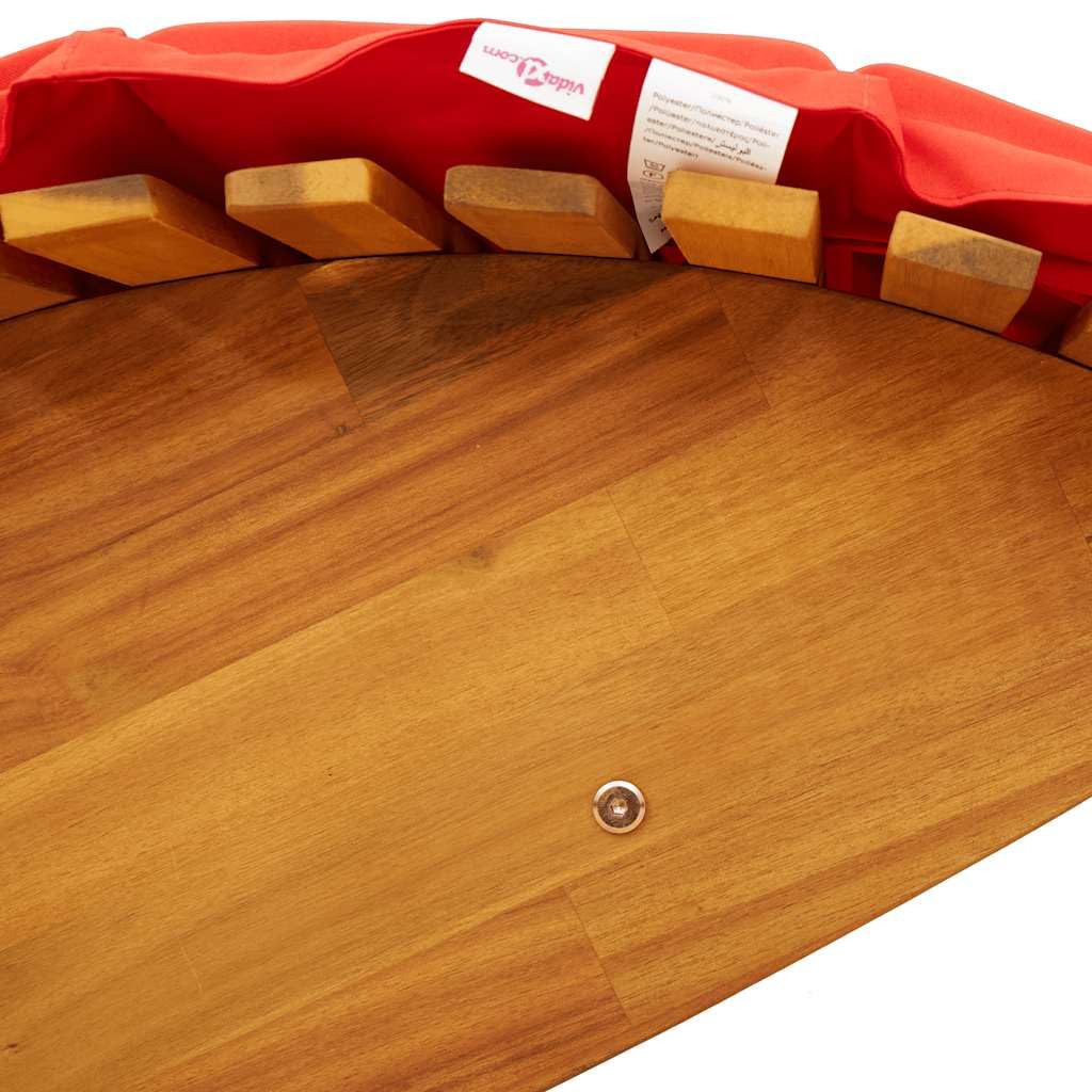 Schaukel-Sonnenliege Akazienholz mit Roter Auflage 154x60cm | Ergonomische Gartenliege aus Echtholz für Terrasse, Pool und Garten. Inklusive dickem Kissen und Kopfkissen für Komfort.