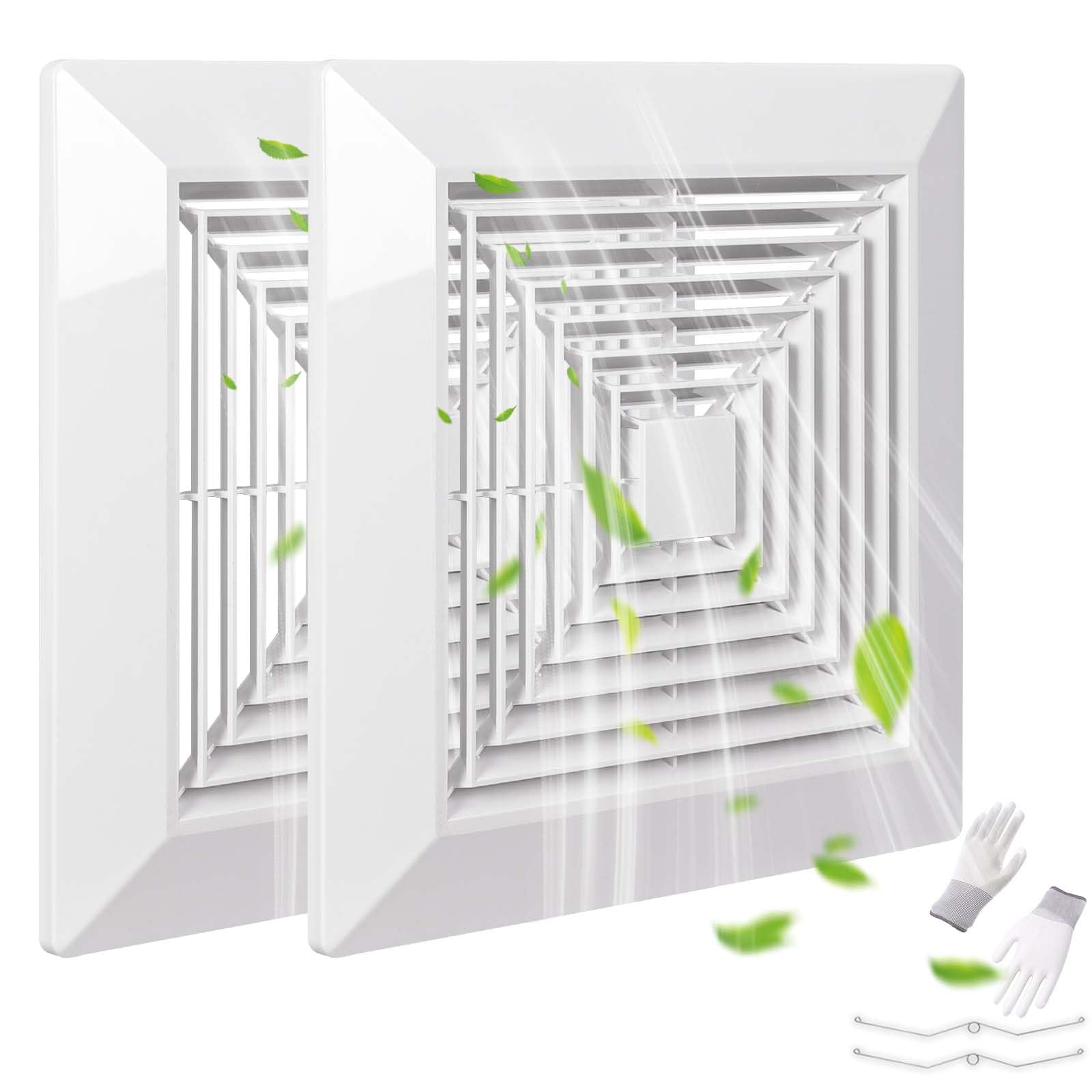 PTLEVYN Spring-loaded bathroom exhaust fan cover,(2P 9"x9") grille bathroom fan cover replacement, suitable for square ceiling or wall-mounted exhaust