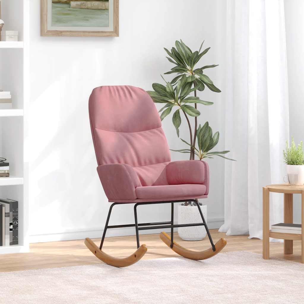 Mecedora de terciopelo rosa con acolchado y reposabrazos, silla de relax ergonómica para salón, dormitorio y habitación de bebé, sillón reclinable moderno con respaldo, balancín y estructura