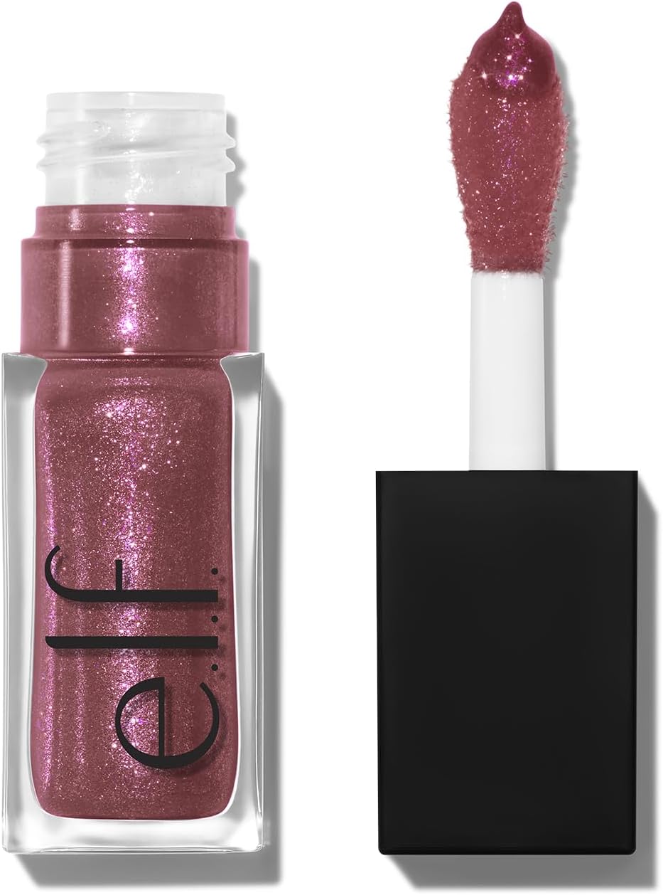 e.l.f. Glow Reviver Lip Oil, Nourishing and Hydrating with High-Shine Glimmer Finish & Sheer Wash of colour, Minty Scent, Non-Sticky, Vegan & Cruelty-free, Divine Wine