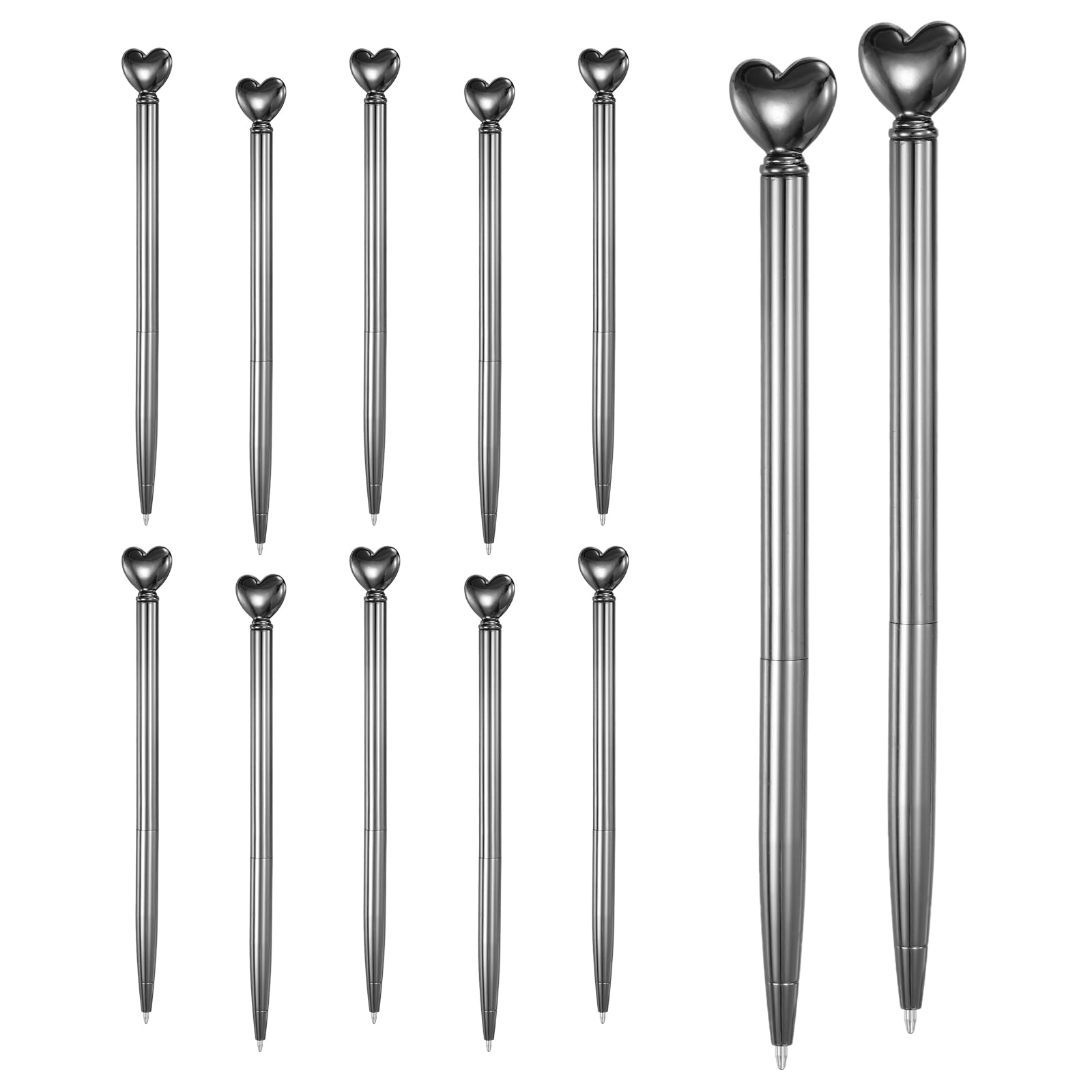 PATIKIL Heart Pens 1.0 mm Black Ink, 12 Pcs Metal Cute Pens Heart Ballpoint Retractable for Women Wedding Office Party Bridal Engagement Gifts Valentine's Day, Electroplated Gray — image 1