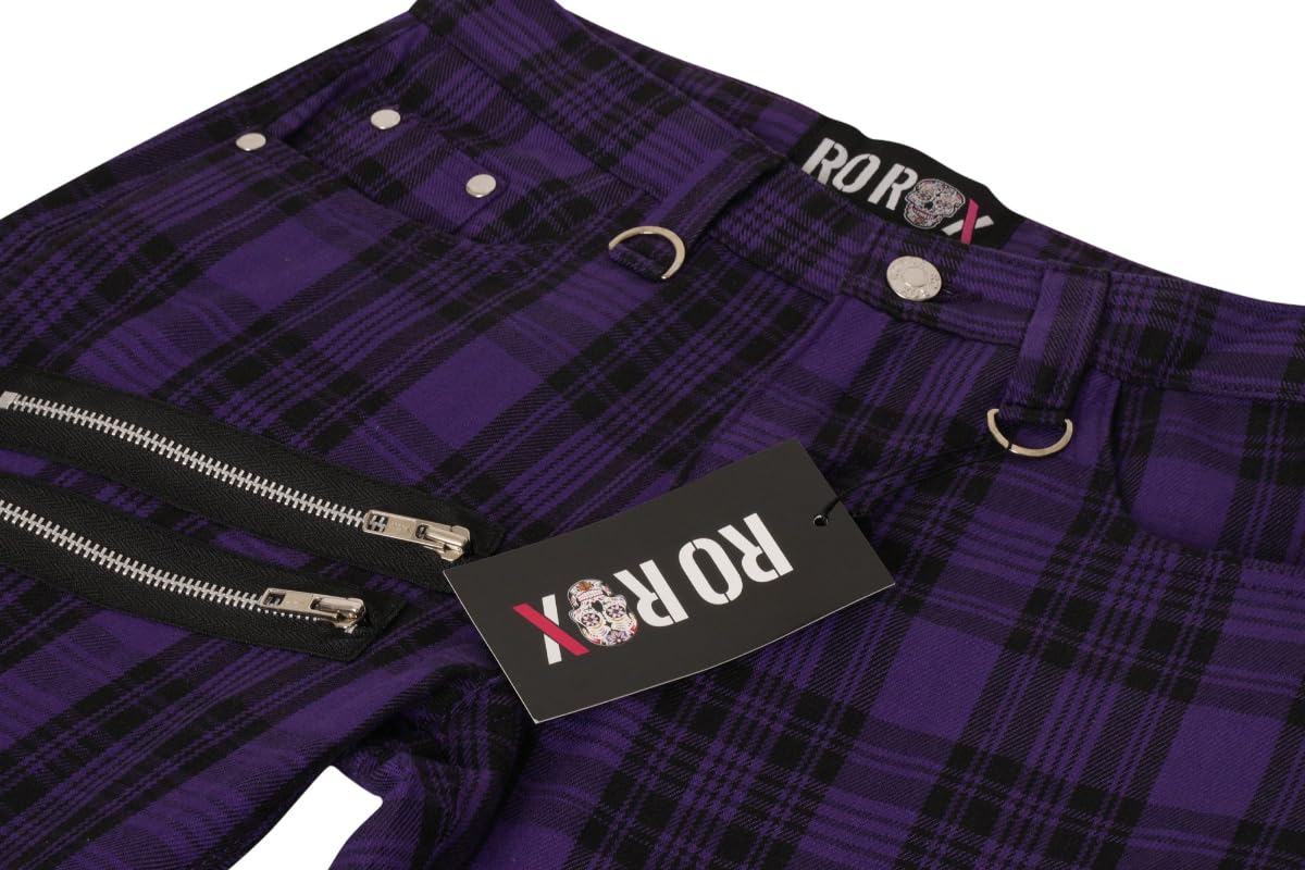 Ro Rox Unisex spodnie w kratę zwężane spodnie w kratę, emo punk, odzież gotycka dla mężczyzn i kobiet