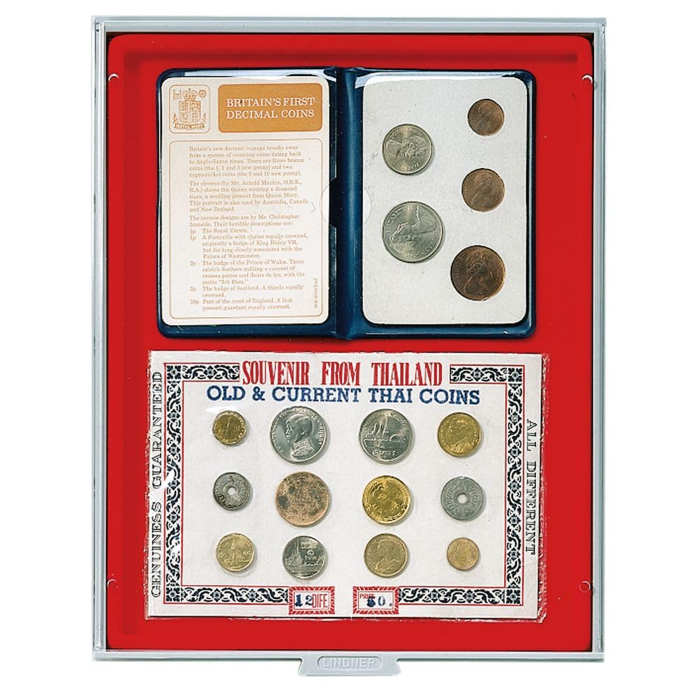 Lindner 2100 Bandejas para monedas-Gris/plantilla roja de coleccionismo