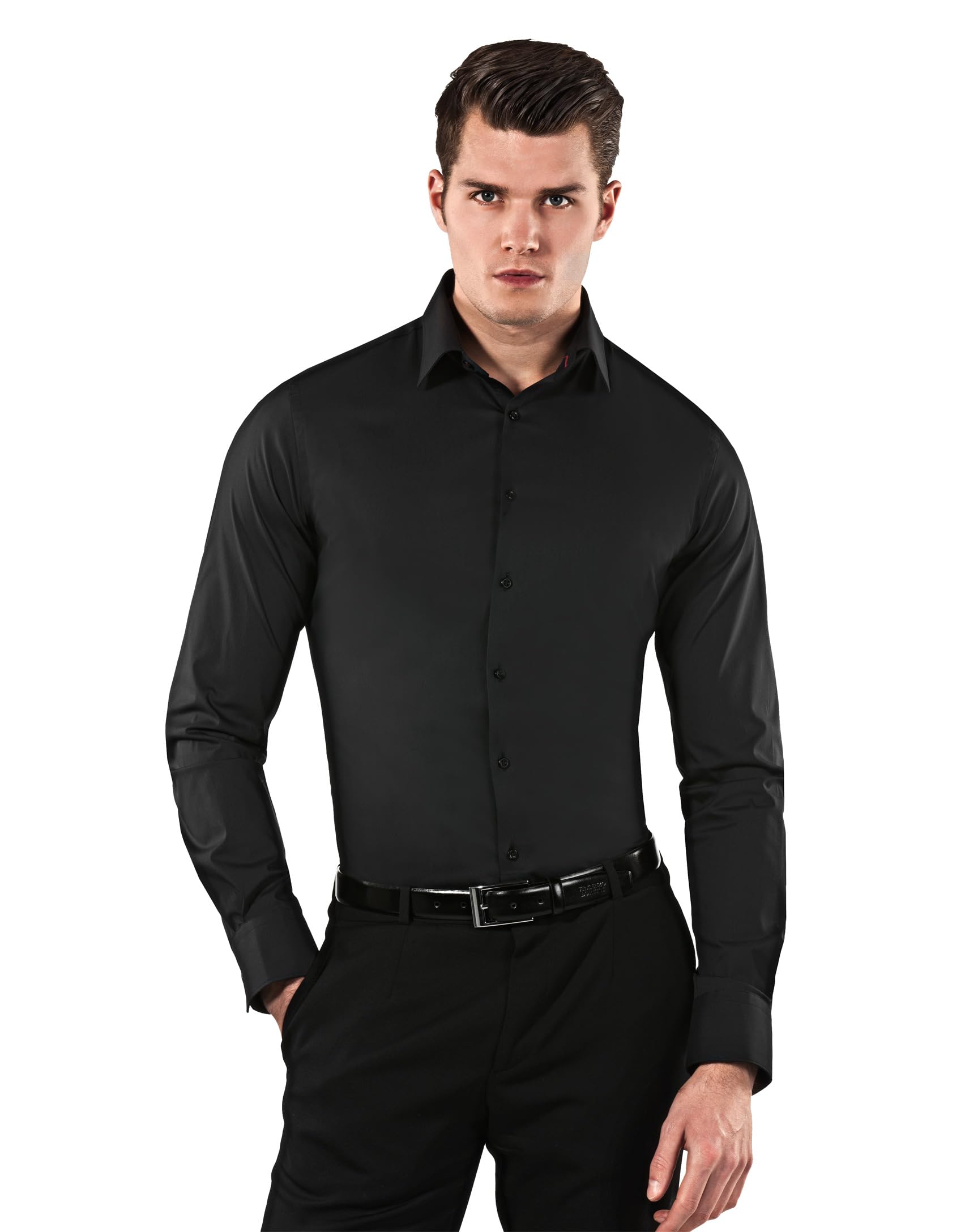 Vincenzo Boretti Herren Hemd Body-fit (besonders Slim-fit tailliert) Uni bügelleicht