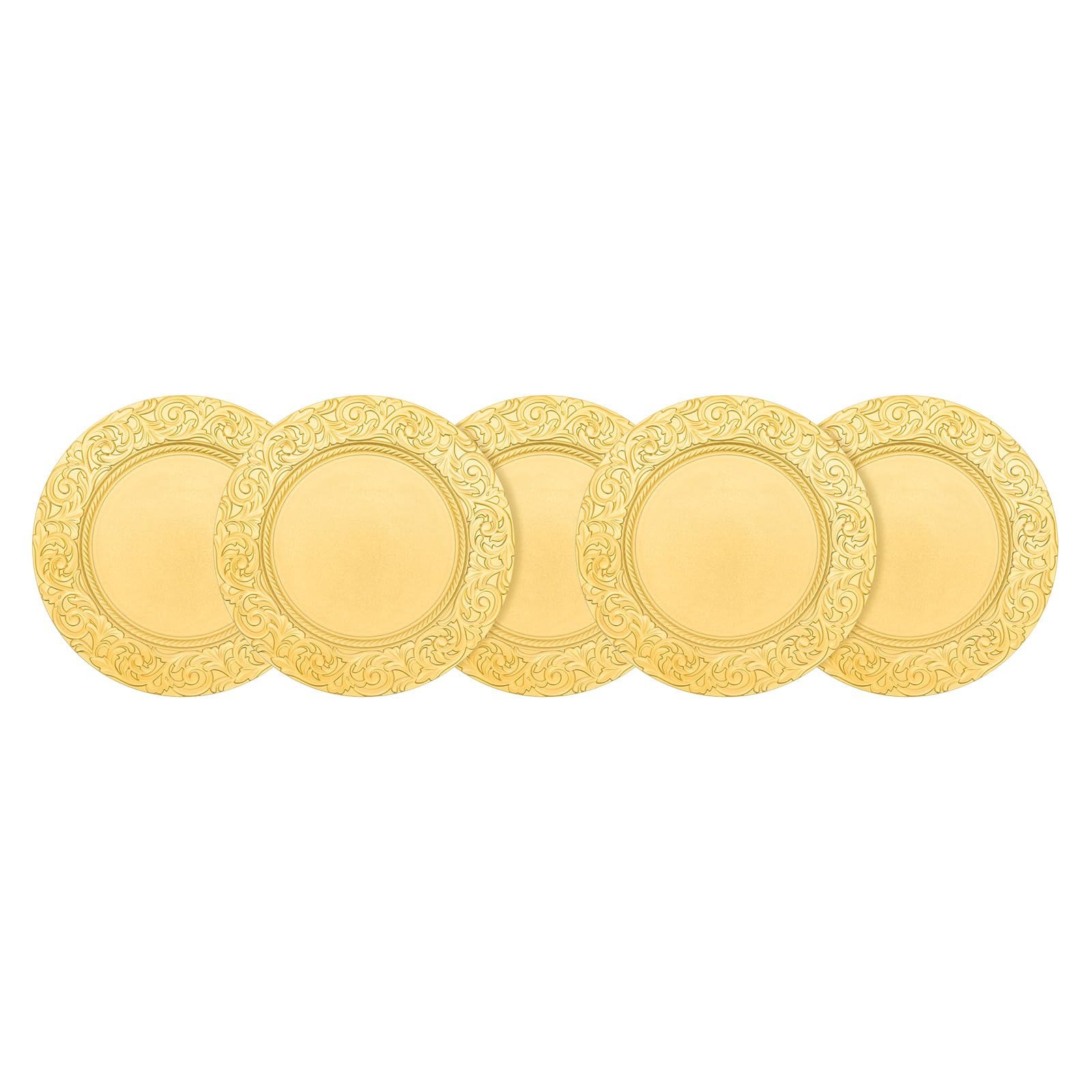 100er Set Goldene Runde Platzteller 33cm, PP Charger Teller mit Prägerand wiederverwendbar für Hochzeit Party Weihnachten Gastronomie