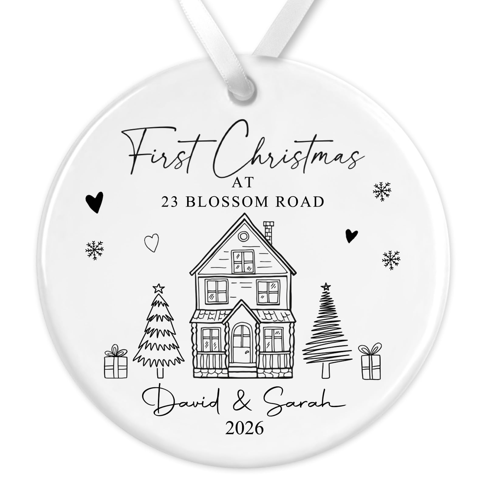 Personalised Christmas Bauble | First Christmas At New Home Baubles | 1st Christmas At Ornament | Custom New House Bauble Keepsake | Christmas New Home Gift (Christmas Illustration)