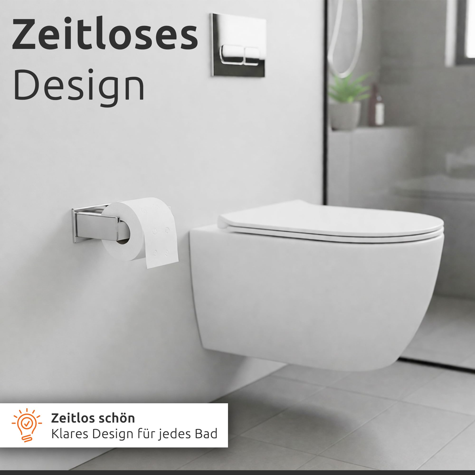 ECENCE Toilettenpapierhalter + 2 Handtuchhaken ohne Bohren Chrom | Badezimmerset selbstklebend, Badezimmeraccessoires - rostfreier Edelstahl 304, Handtuchhalter + Klorollenhalter