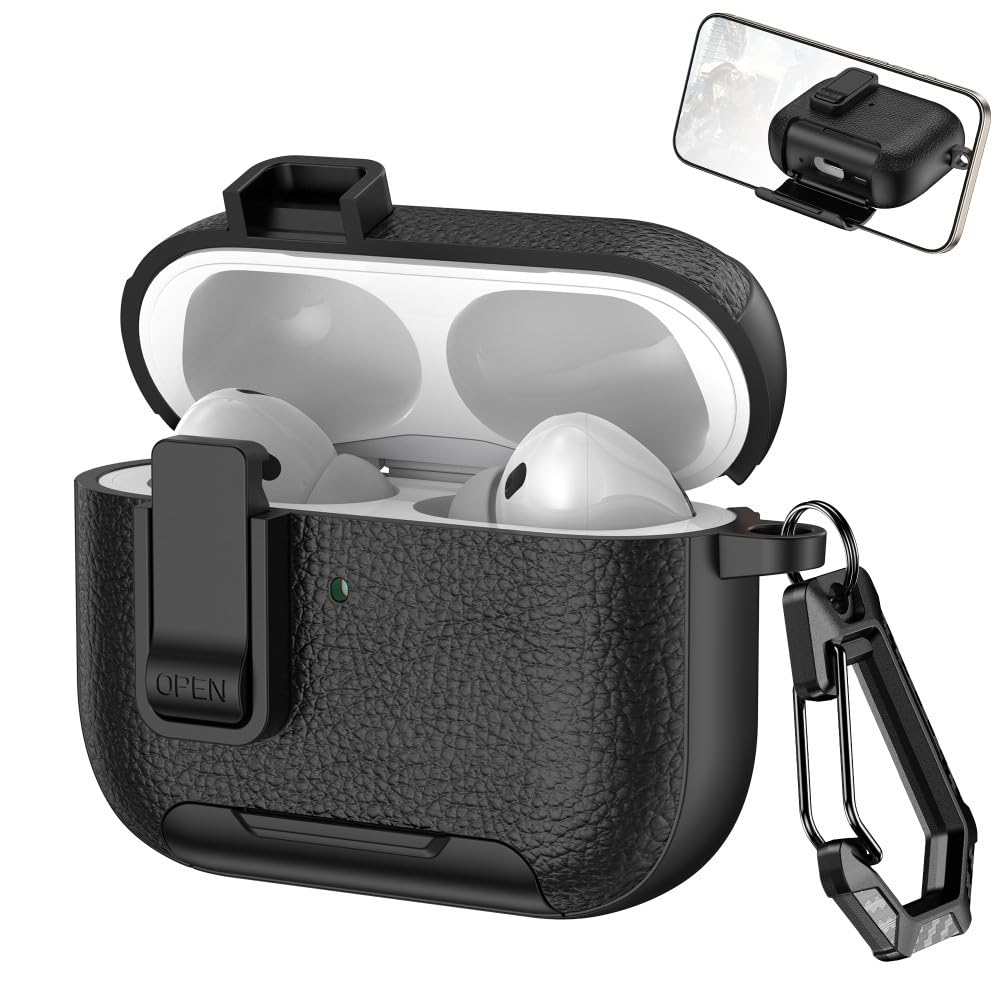Étui AirPods Pro 2 anti-rayure coque rigide cuir noir