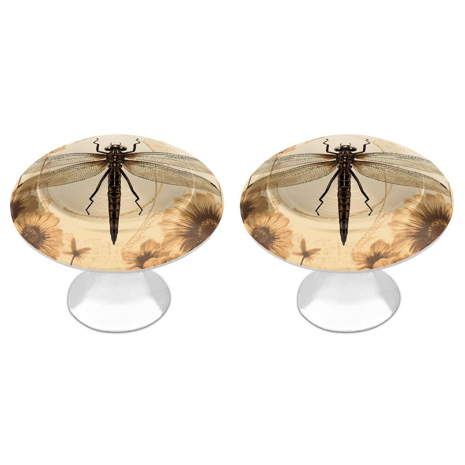Fekiloot White Dragonfly On Sunflower Cabinet Knobs For Kitchen Ornament, Round Zinc Decorative Drawer Pulls For Cabinets Trendy, Dresser Drawers Pulls Bathroom Dresser Knob With Screw