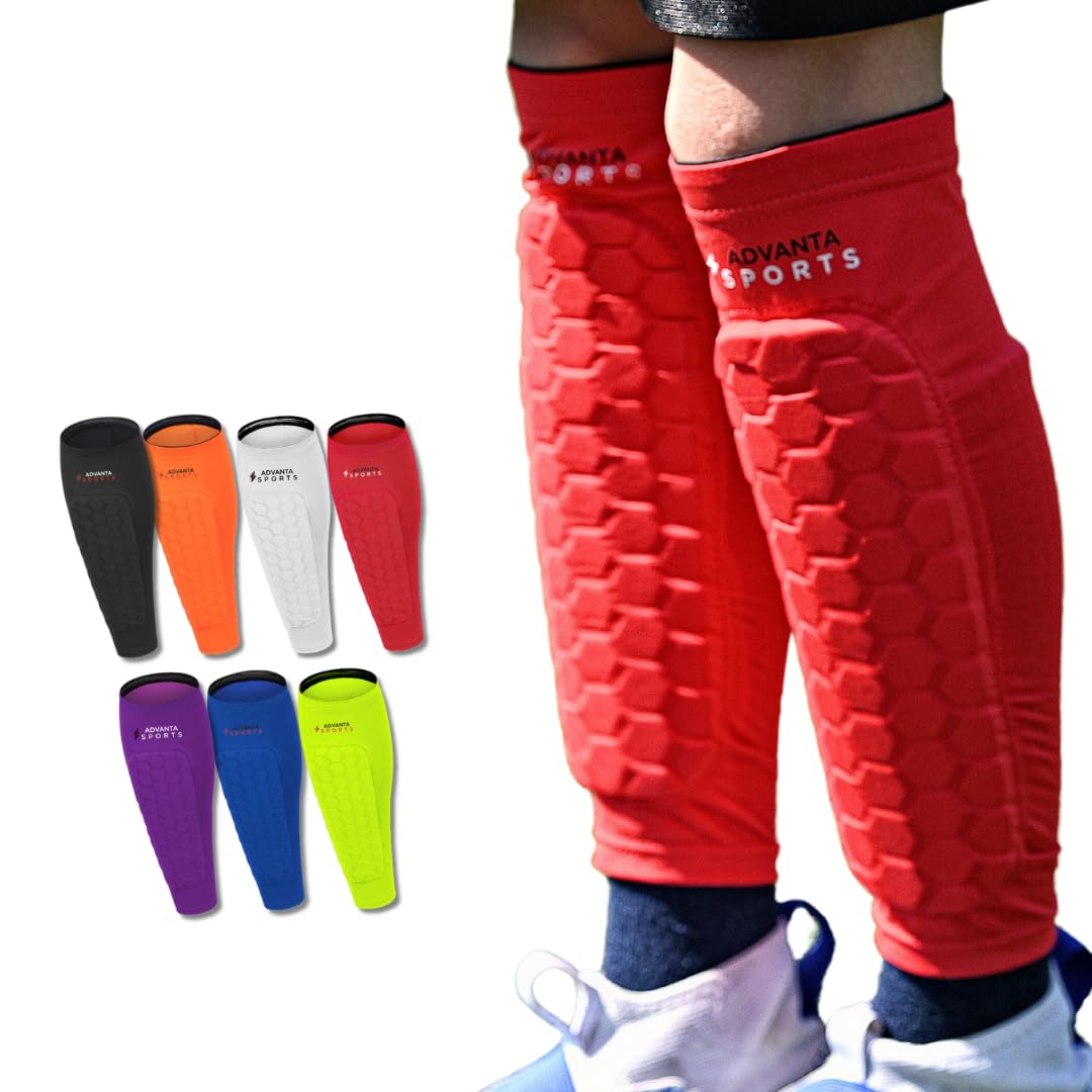 Advanta SportsSoccer Shin Guards for Kids Youth - Protective Soccer Gear for Boys, Girls - Adults Men Women Soccer Compression Sleeve - Soccer, Football, Boxing, Biking Shin Pads, Pickleball, 1 Pair