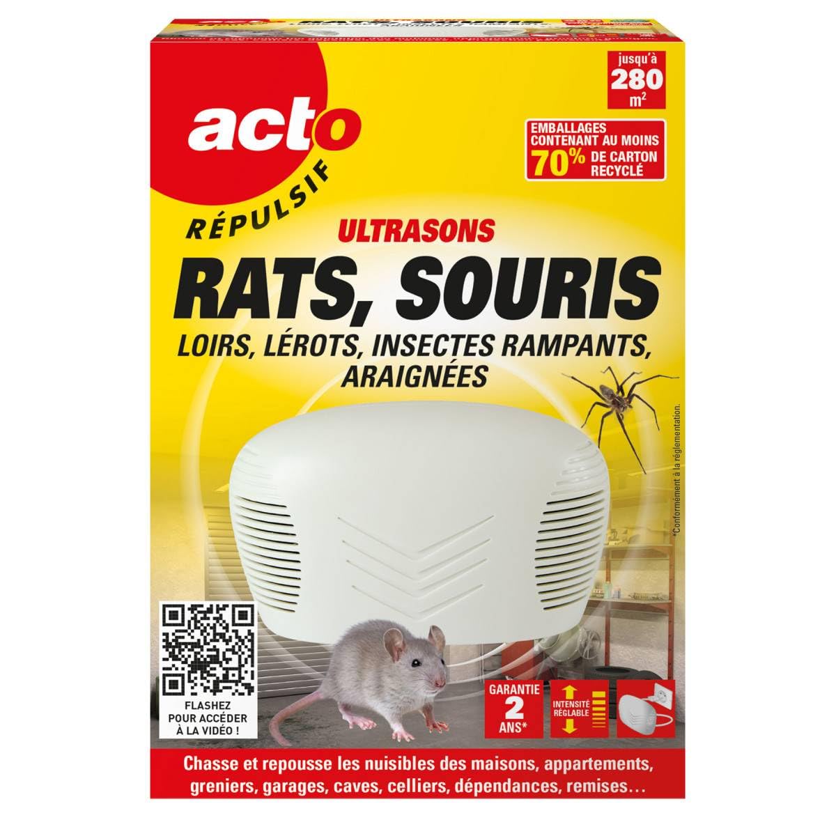 RETRO | RÉPULSIF ULTRASONS RATS, SOURIS, LOIRS,​LÉROTS, INSECTES RAMPANTS, ARAIGNÉES | Émetteur d'ultrasons répulsifs | RUS3